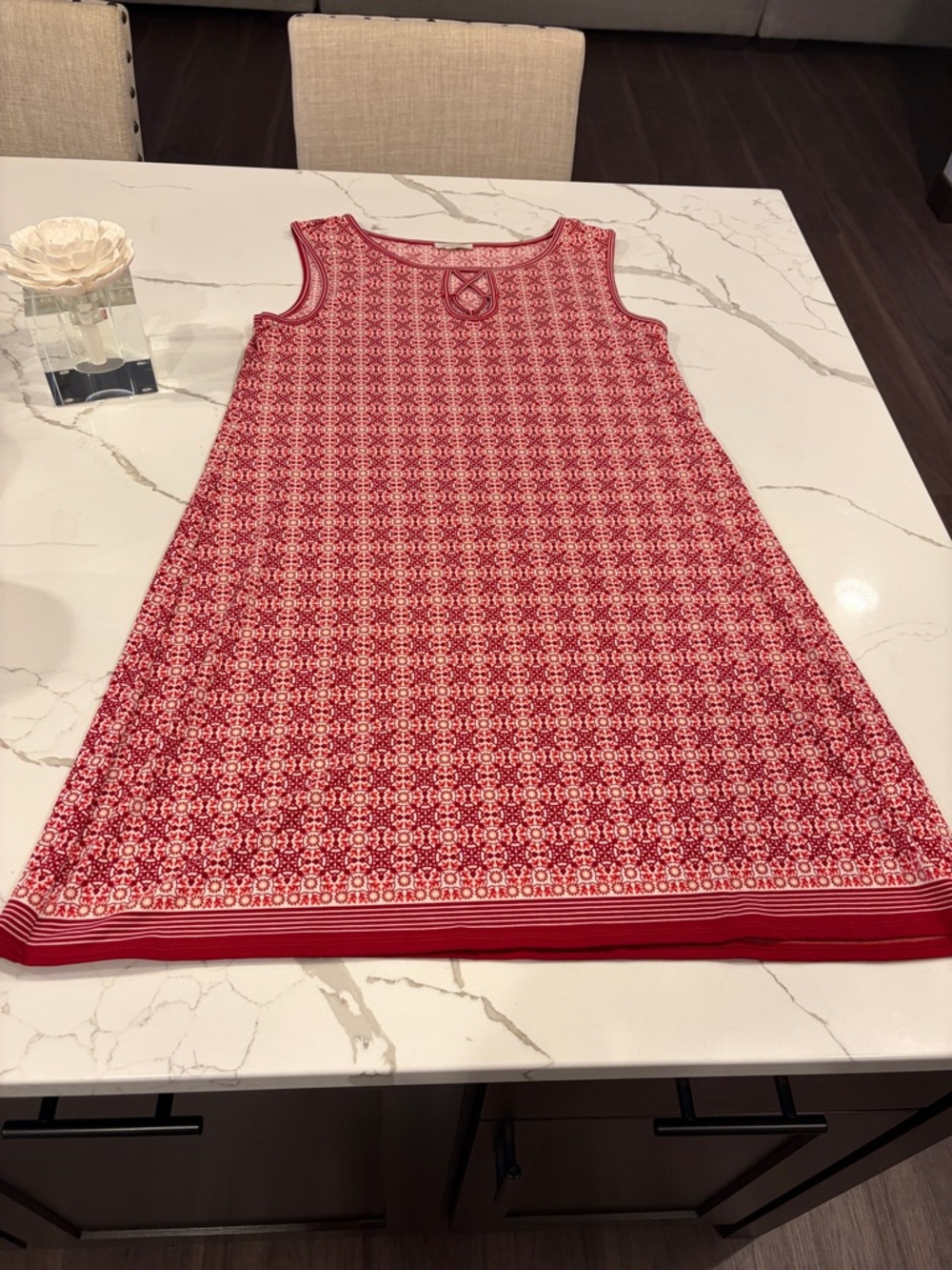 Max Studio Red and White Patterned Sleeveless Casual Dress